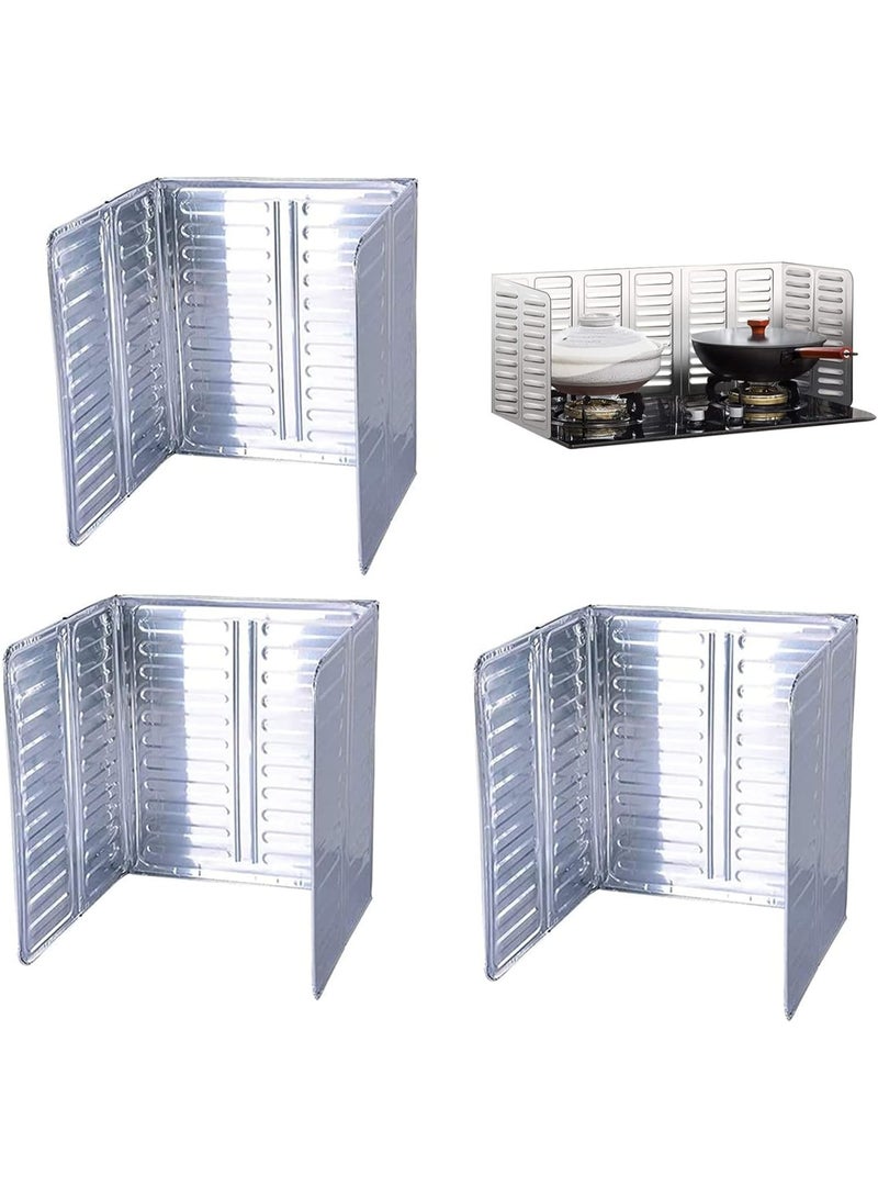 Foldable barrier to protect against air and oil splatters for cooking and frying on the stovetop and dishwasher. 3-pack, silver aluminum. - Image 1